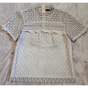 Zara Lace Short Sleeve Blouse, Nude, S
